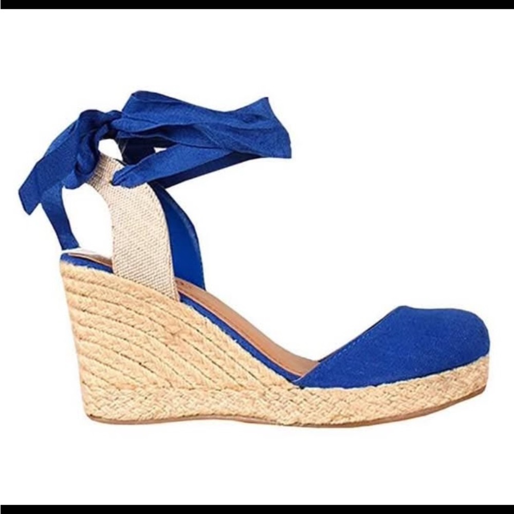 Blue Espadrille Wedge Sandals